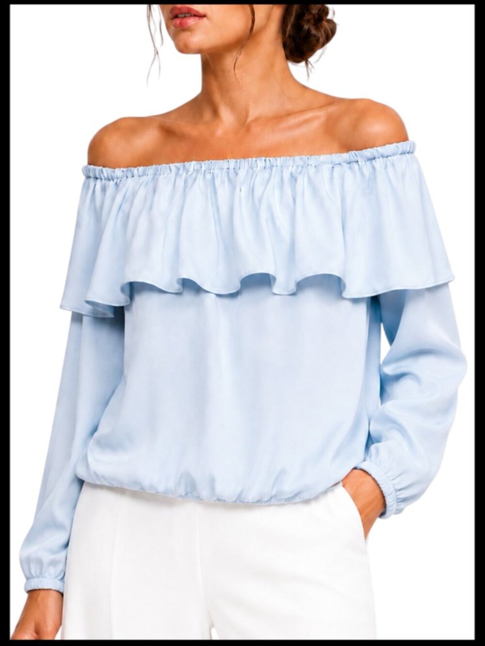 MICHAEL Michael Kors Blouse Pastel Blue Off Shoulder Ruffle S